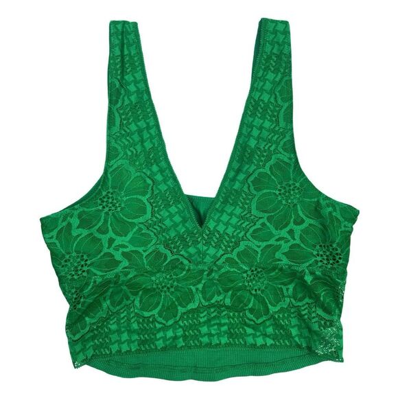aerie Green Floral Lace V-Neck Bralette - Size Medium - Picture 1 of 4